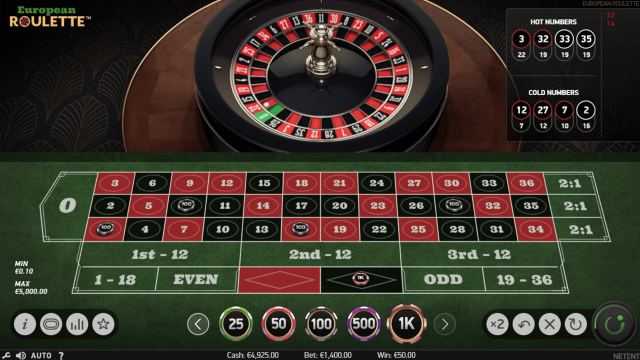 Игровой интерфейс European Roulette 7