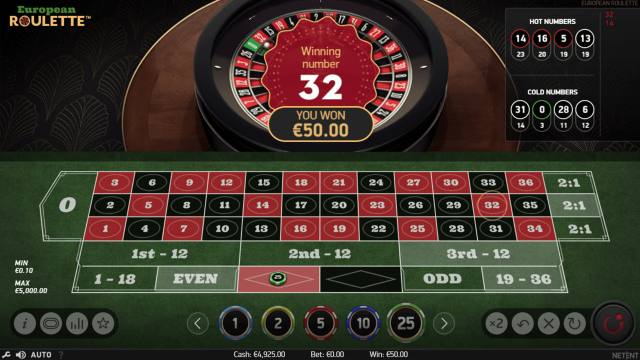 Игровой интерфейс European Roulette 6